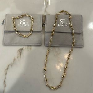 Bony Levy Link Chain Gold Ball Bracelet and Necklace set
